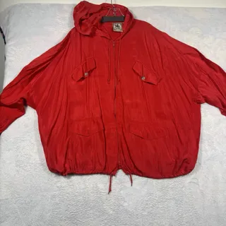 Photo of VTG 90s Kriss Kross Womens Oversized Large Red Silk Rayon Hooded Batwing Jacket