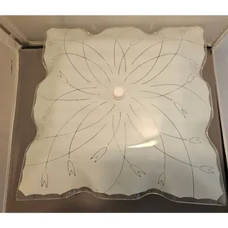 Photo of Vintage Mid Century Modern Square Ceiling Light Fixture w/Frosted Glass Floral