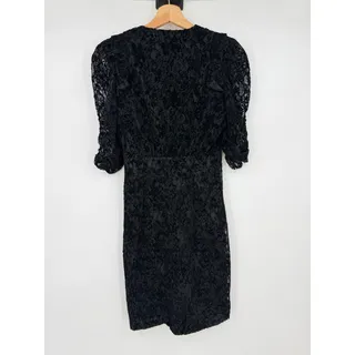Photo of Maje | Rimael Black Velvet Flocked Lace Puff Sleeve Mini Dress 1 S