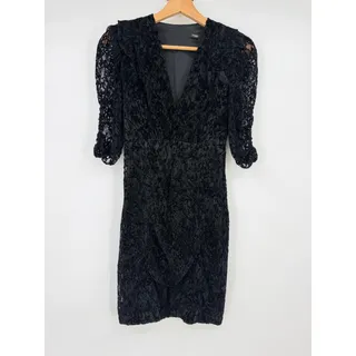 Photo of Maje | Rimael Black Velvet Flocked Lace Puff Sleeve Mini Dress 1 S