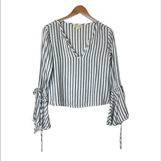 Photo of Cloth & Stone blouse women's XS stripe bell sleeve V neck gray white nautical 