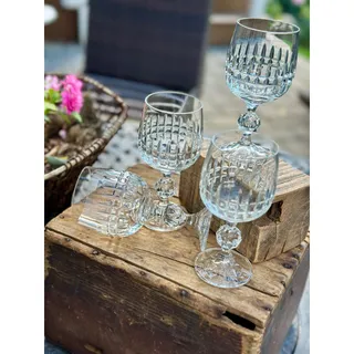 Photo of Crystal Wine Glasses Set of 4 Cut Glass Faceted Ball Stem 6 Inch