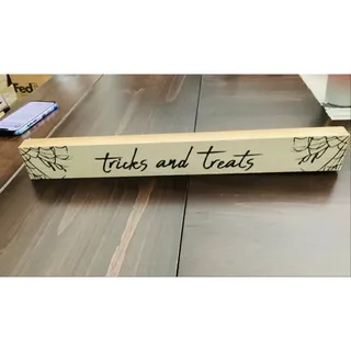 Photo of NWOT Rustic Tricks and Treats Cream-Colored Web Halloween Block Sign Decor 20 in