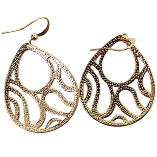 Photo of Open Design Dangle Earrings • Goldtone • Classic & Simple • 2" Drop • Hook