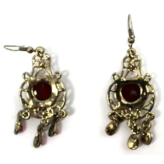 Photo of Vintage Pink Rhinestone Dangle Earrings • Antique Goldtone • 2" Drop • Hook