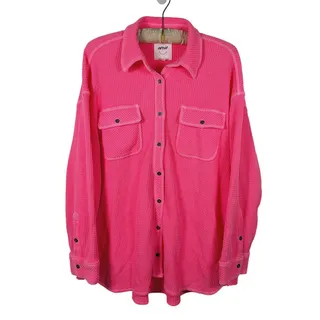 Photo of Aerie LumberJane Waffle Knit Flannel Shacket Size M Hot Pink Oversized Lounge