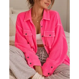 Photo of Aerie LumberJane Waffle Knit Flannel Shacket Size M Hot Pink Oversized Lounge