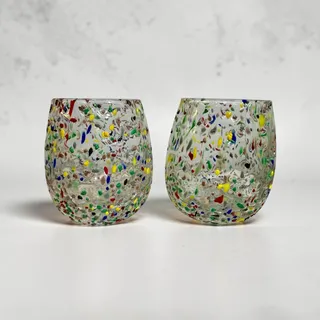 Photo of Bashy In Box Set of 2 Confetti Glass Lowball Glasses Cups Barware Colorful