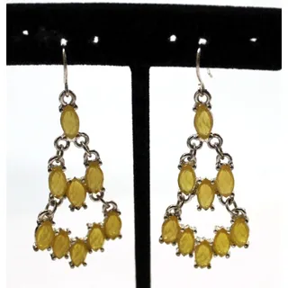 Photo of Yellow Plastic Marquis Cut Dangle Earrings • Silvertone • 2" Drop • Hook