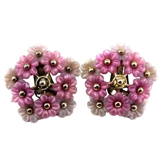 Photo of Violet Lavender Flower Earrings • Plastic • Goldtone • Clip On