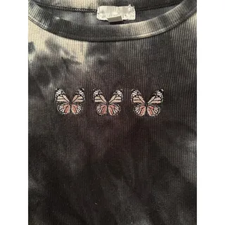 Photo of Belle Tweed Butterfly Black n Grey Tie Dye Cropped Tee L