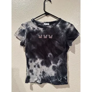 Photo of Belle Tweed Butterfly Black n Grey Tie Dye Cropped Tee L