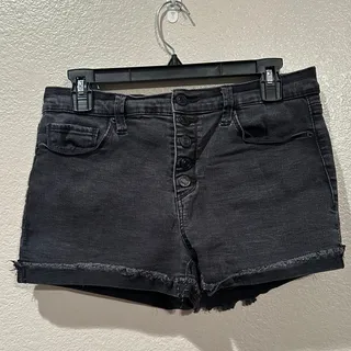 Photo of Mudd Black Cuffed Raw Hem Button Fly High Rise Shorties Sz 11
