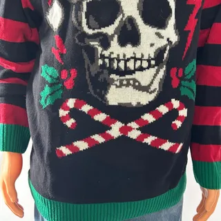 Photo of Ugly Christmas Sweater Mens XL LED Light Up Santa Skull Candy Cane Gothic Knit
