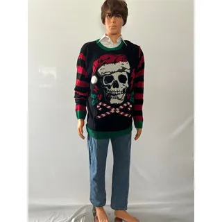 Photo of Ugly Christmas Sweater Mens XL LED Light Up Santa Skull Candy Cane Gothic Knit