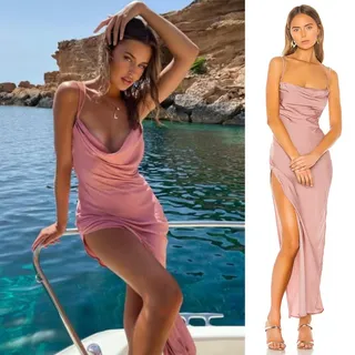 Photo of Michael Costello x REVOLVE | NWT Braxton Dress in Rose Maxi Cowl Slip Dress L