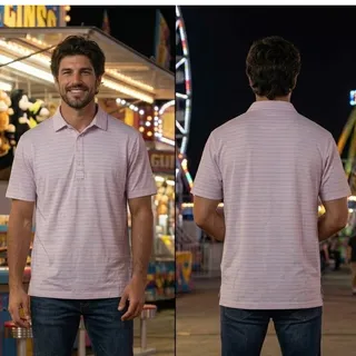 Photo of Polo Golf Ralph Lauren Shirt Mens L Pink Blue Stripes Short Sleeve Stretch 42 44
