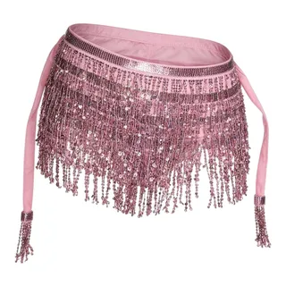 Photo of Sequin Tassel Skirt Pink Fringe Halloween Costume Belly Dance Hip Scarf One Size
