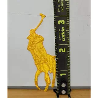 Photo of Gold Ralph Lauren Logo embroidered cloth sew/iron-on patch .75” X 3” approx.