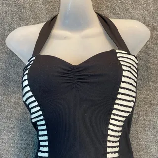 Photo of Seafolly Women 10 Retro 50s PinUp One Piece Black White Halter Swim Bathing Suit