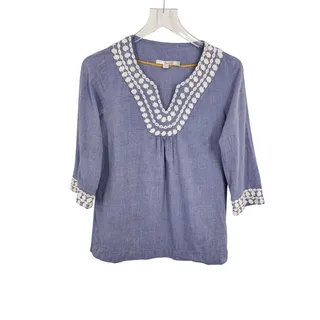 Photo of Boden Long Island blouse women's 4 embroidered chambray V neck nautical beach 
