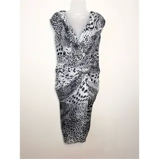 Photo of TADASHI SHOJI Black White Silk Animal Print Ruched Sheath Cocktail Dress Size 6