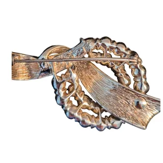 Photo of Vintage Signed Coro Faux Pearl Textured Gold Tone Ribbon Brooch