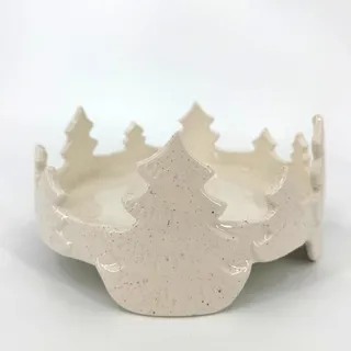 Photo of Grassland Road Christmas Salt Pepper Holder Ceramic Tree 10.5" Ivory Speckled  