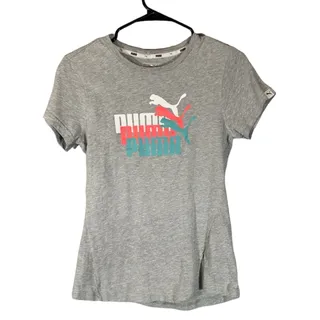 Photo of Puma Gray Multicolor Logo Front Short Sleeve Cotton Casual T-Shirt Women Sz S