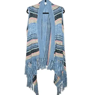 Photo of UMGEE Multicolor Striped Boho Open Front Sweater Vest Fringe Cardigan M/L