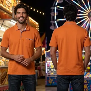 Photo of Visconti Shirt Mens M Orange Short Sleeve Casual Polo Geometric Trim 38 40