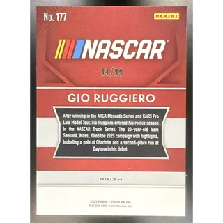 Photo of 2025 Panini Prizm NASCAR Gio Ruggiero #177 Throwback Purple Prizms 44/99