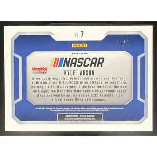 Photo of 2025 Panini Prizm NASCAR Kyle Larson #7 Victory Lane Blue Prizms 37/49