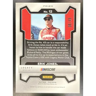 Photo of 2024 Panini Prizm Erik Jones #12 Rides Carolina Blue Prizms 6/49