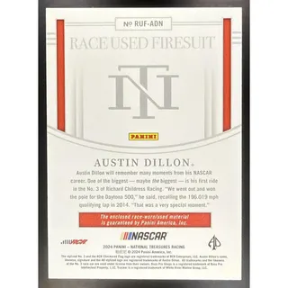 Photo of 2024 Panini National Treasures Austin Dillon #RUF-ADN Race Used Firesuit /99