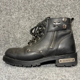 Photo of Xelement Black Leather Side Zip Lace Up Motorcycle Biker Work Boots Womens 9.5