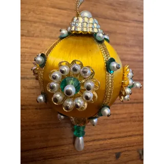 Photo of Vintage Sequin Beaded Pushpin 3” Gold Green Christmas Ornamen