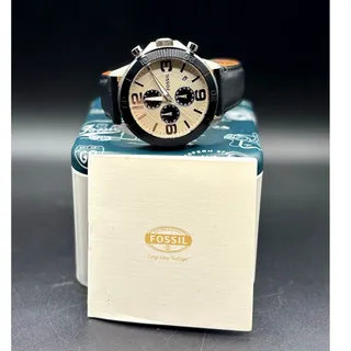 Photo of Fossil BQ2165 Chronograph Cream Dial Black Leather Men’s 45mm Watch 