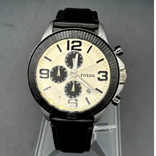 Photo of Fossil BQ2165 Chronograph Cream Dial Black Leather Men’s 45mm Watch 