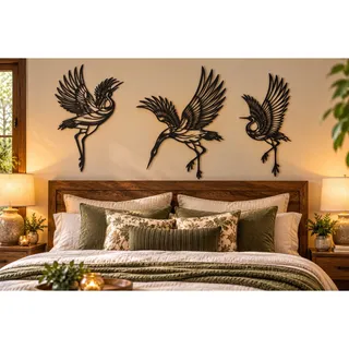 Photo of Set of 3 Black Metal Crane Bird Wall Art Decor Flying Heron Silhouettes