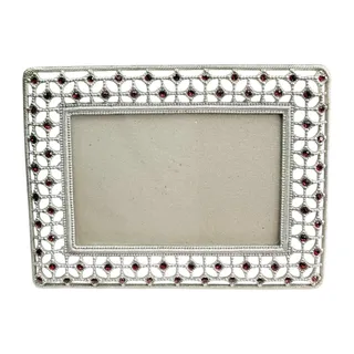 Photo of Silver Diamond Lattice Picture Frame 4x6 Red Rhinestone Open Metalwork Trellis