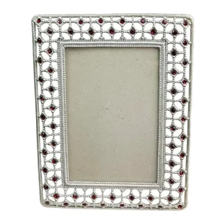 Photo of Silver Diamond Lattice Picture Frame 4x6 Red Rhinestone Open Metalwork Trellis