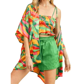 Photo of If She Loves Women's Small Multicolor Secret Garden Lightweight Kimono