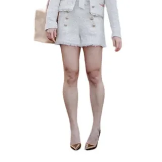 Photo of Generation Love Women's Medium Ivory Lizzy Tweed Cotton Blend Shorts