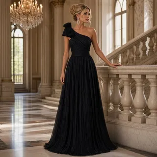Photo of Tahari ASL – Size 6 – NWT – One‑Shoulder Crinkle Navy Gown