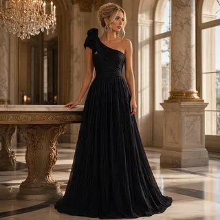Photo of Tahari ASL – Size 6 – NWT – One‑Shoulder Crinkle Navy Gown
