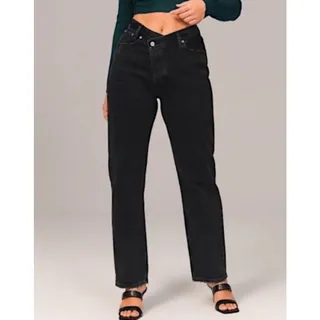 Photo of Abercrombie & Fitch Curve Love Dad High Rise Crossover Jeans Size 30 (10L) Black