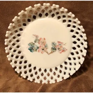Photo of Vintage, Victorian Challinor Taylor Milk Glass Lattice Edged Fruit Bowl