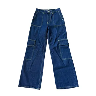 Photo of NEW Ganni Angi Wide Leg Cargo Jeans Rinse Denim