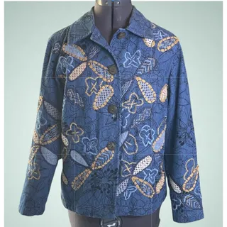 Photo of Coldwater Creek PS Blue Floral Embroidered Appliqué Jacket Boho Artsy